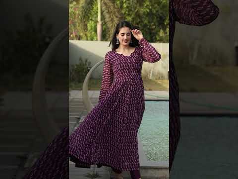 Purple Designer Digital Print Anarkali Suit Set with Dupatta – Premium Georgette & Micro Cotton