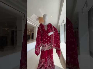 Rani Pink Silk Heavy Embroidered Kurta Palazzo Set with Dupatta Festive Wear