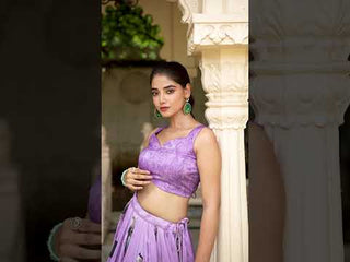Lavender Vibrant Floral Print Tussar Silk Lehenga Set with Gotta Patti Border & Tassels