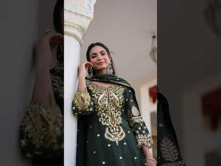 Green Faux Blooming Embroidered Kurti Pant Set