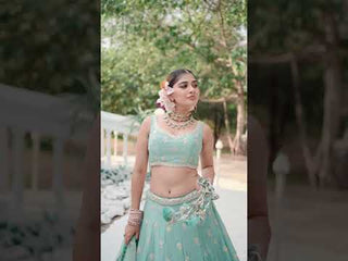 Sea Green Chiffon Semi-Stitched Lehenga Choli Set with Heavy Sequin & Embroidery