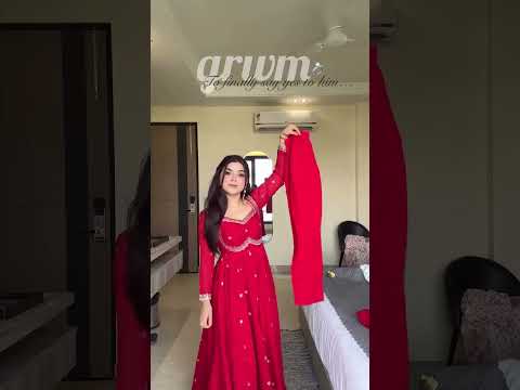 Red Faux Georgette Thread & Sequin Embroidered Anarkali Set with Pant and Dupatta