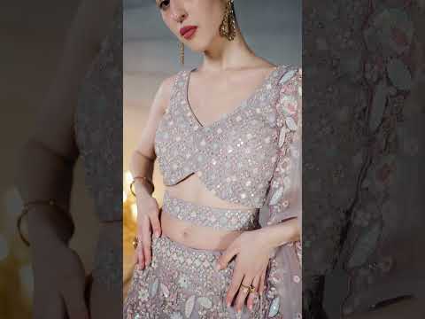 Mauve Net Multi Sequins with heavy Zarkan embroidery Semi-Stitched Lehenga choli & Dupatta