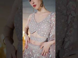 Mauve Net Multi Sequins with heavy Zarkan embroidery Semi-Stitched Lehenga choli & Dupatta