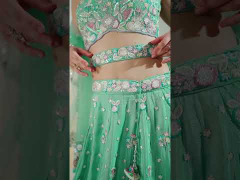 Sea Green Chiffon Sequins and thread embroidery Semi-Stitched Lehenga choli & Dupatta