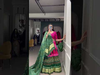 Pink Color Bandhej Digital Print Pure Gaji Silk Chaniya Choli