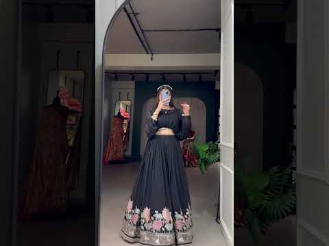 Black Color Sequins And Thread Embroidery Work Georgette Lehenga Choli