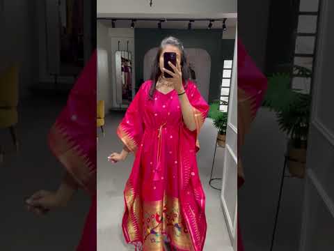 Blue Color Weaving Zari Work Jacquard Paithani Kaftan Dress