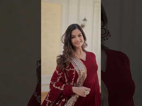 Maroon Luxurious Faux Blooming Embroidered Gown with Sequins & Designer Lace Dupatta