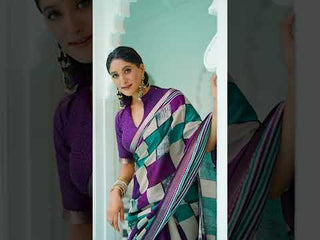Purple Elegant Chanderi Printed Saree with Temple Border & Matching Blouse