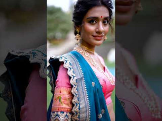 Light Pink Paithani Jacquard Silk Lehenga Set with Zari Weaving, Embroidery & Scallop