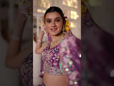 Purple Premium Tissue Fabric Semi-Stitched Lehenga Set with Sequins, Coding & Thread Embroidery Work