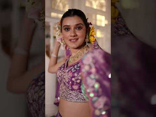Purple Premium Tissue Fabric Semi-Stitched Lehenga Set with Sequins, Coding & Thread Embroidery Work