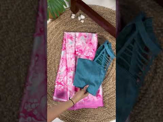 Light Pink Elegant Satin Silk Printed Saree with Banglory Blouse Piece – Soft, Lustrous & Timeless Ethnic Drape