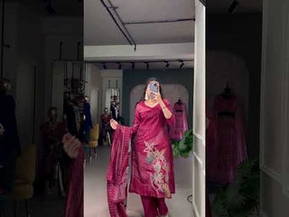 Wine Floral Roman Silk Salwar Suit – Beads & Blooms Handcrafted Perfection