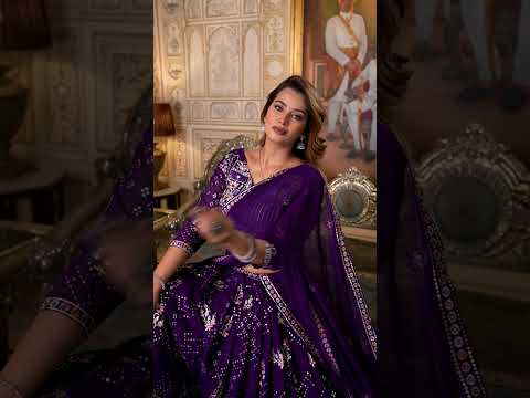 Purple Elegant Blooming Georgette Embroidered Semi-Stitched Lehenga Set