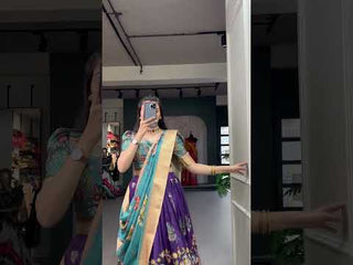 Enchanting Yellow Dola Silk Lehenga Choli with Kalamkari Print