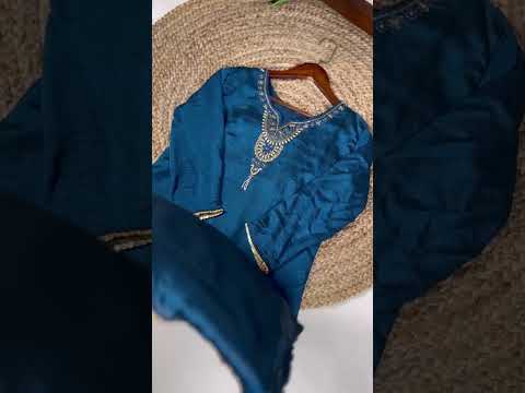 Teal Graceful Vichitra Silk Suit Set with Handwork & Sequins – Lace Border Dupatta, Stitched Top & Bottom