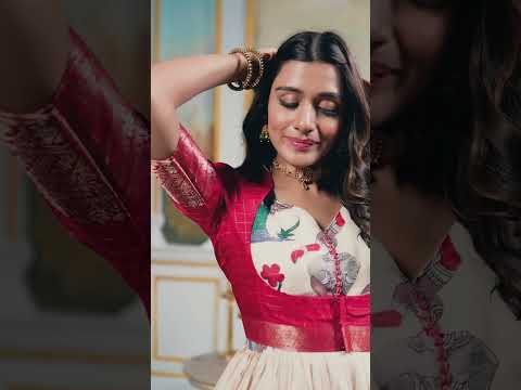 Red Elegant Dola Silk Kalamkari Print Gown with Zari Weaving Koti