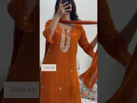 Orange Georgette Embroidered Top Palazzo Set