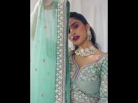 Sea Green Bridel net and Gotapatti & Moti embroidery Semi-Stitched Lehenga choli & Dupatta