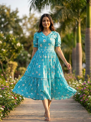 Print Anarkali Kurti with Puff Sleeves ClothsVilla