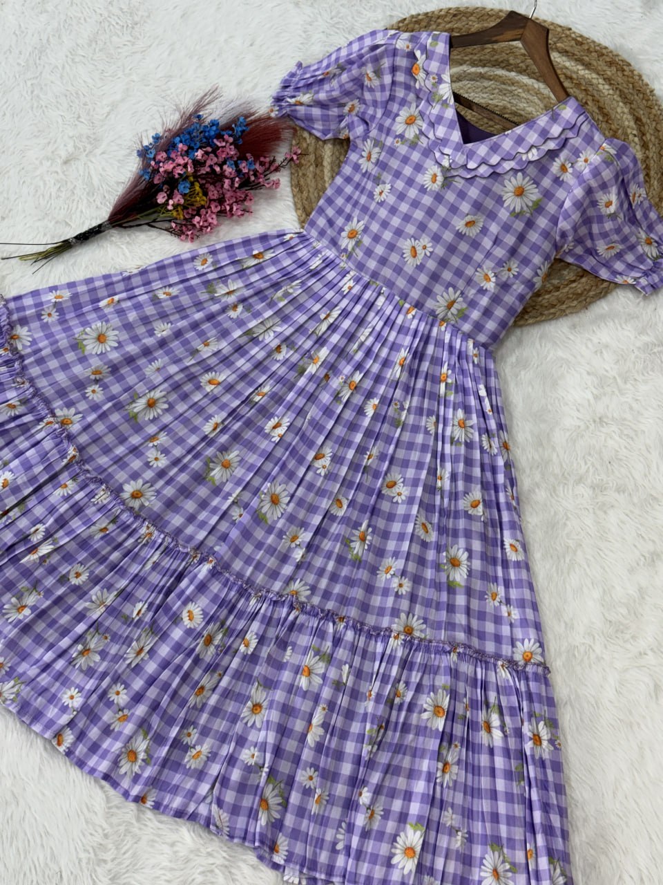 Print Anarkali Kurti with Puff Sleeves ClothsVilla