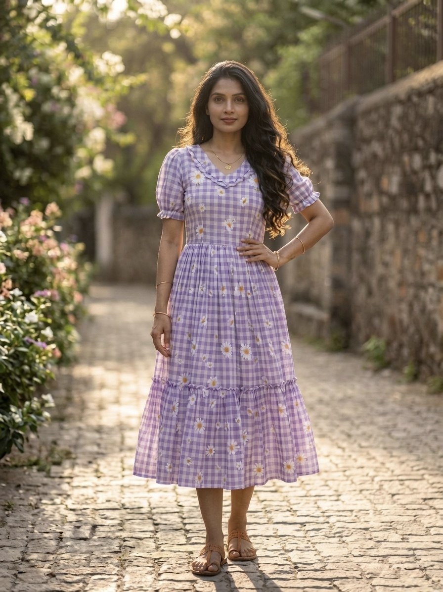 Print Anarkali Kurti with Puff Sleeves ClothsVilla