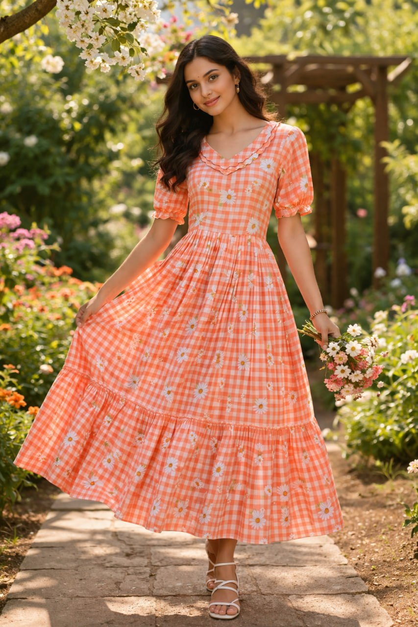 Print Anarkali Kurti with Puff Sleeves ClothsVilla