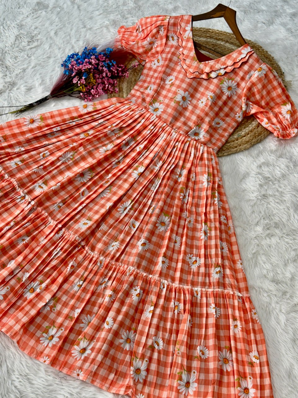 Print Anarkali Kurti with Puff Sleeves ClothsVilla