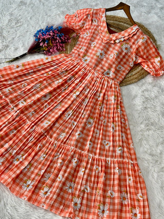 Print Anarkali Kurti with Puff Sleeves ClothsVilla