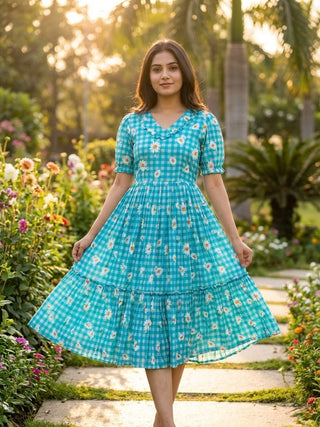 Print Anarkali Kurti with Puff Sleeves ClothsVilla