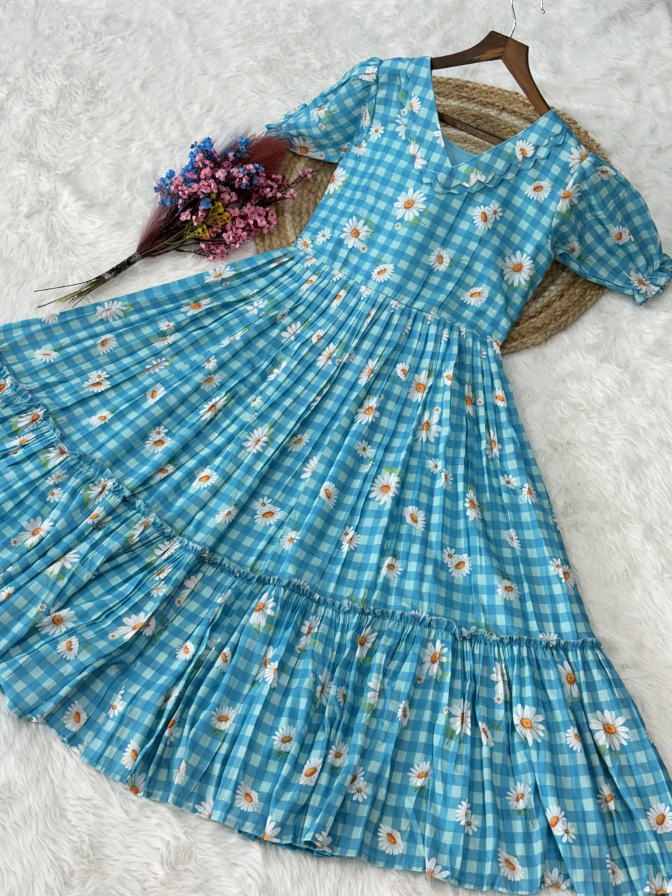Print Anarkali Kurti with Puff Sleeves ClothsVilla