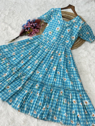 Print Anarkali Kurti with Puff Sleeves ClothsVilla