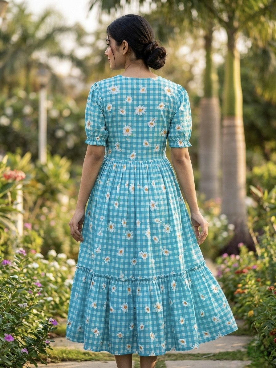 Print Anarkali Kurti with Puff Sleeves ClothsVilla