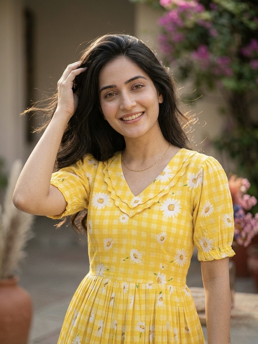Print Anarkali Kurti with Puff Sleeves ClothsVilla
