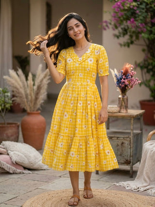 Print Anarkali Kurti with Puff Sleeves ClothsVilla