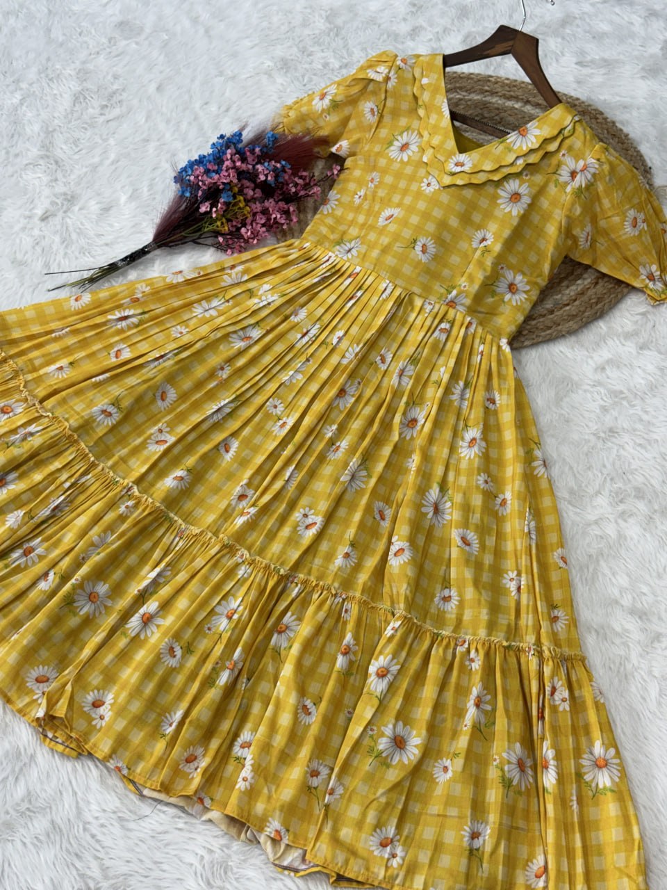Print Anarkali Kurti with Puff Sleeves ClothsVilla