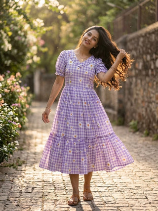 Print Anarkali Kurti with Puff Sleeves ClothsVilla