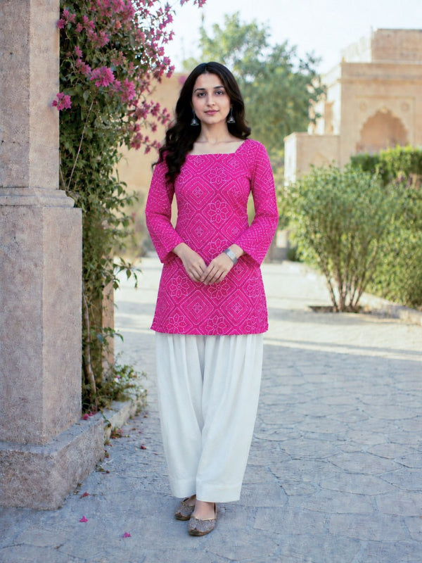 Print Kurti with Linen Cotton Farsi Pant Set ClothsVilla