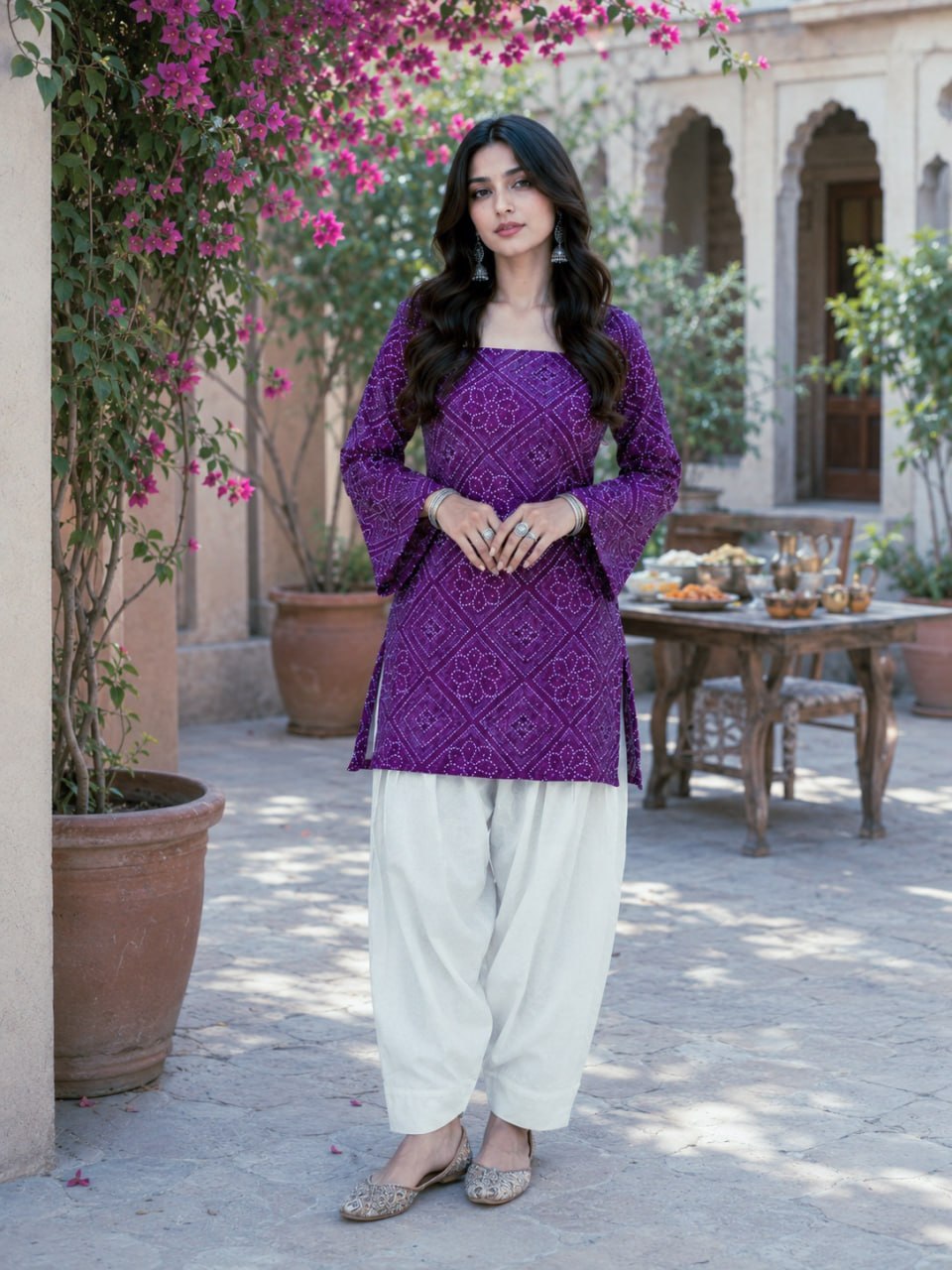 Print Kurti with Linen Cotton Farsi Pant Set ClothsVilla