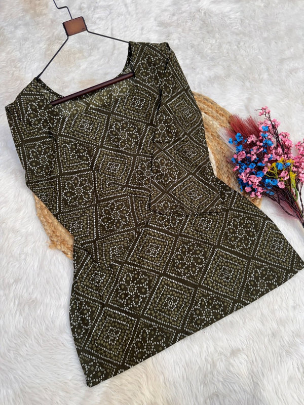 Print Kurti with Linen Cotton Farsi Pant Set ClothsVilla