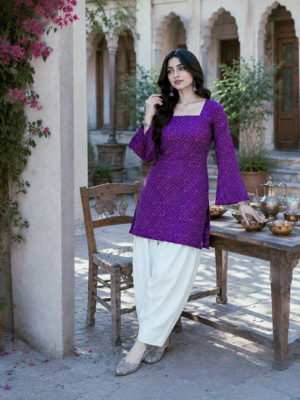 Print Kurti with Linen Cotton Farsi Pant Set ClothsVilla