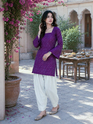 Print Kurti with Linen Cotton Farsi Pant Set ClothsVilla