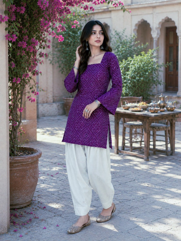 Print Kurti with Linen Cotton Farsi Pant Set ClothsVilla