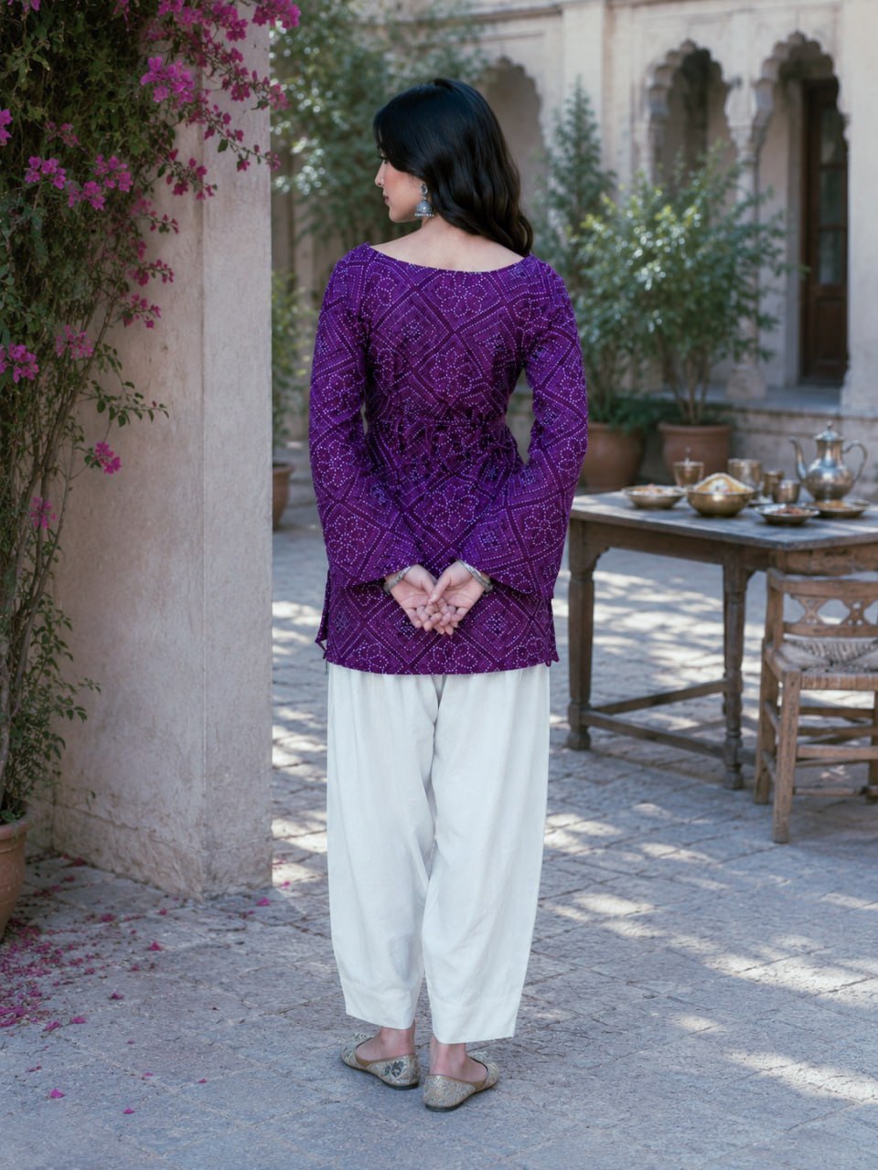 Print Kurti with Linen Cotton Farsi Pant Set ClothsVilla