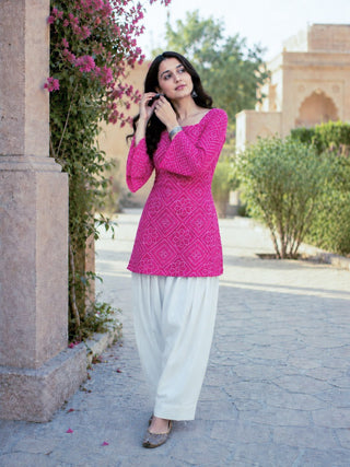 Print Kurti with Linen Cotton Farsi Pant Set ClothsVilla