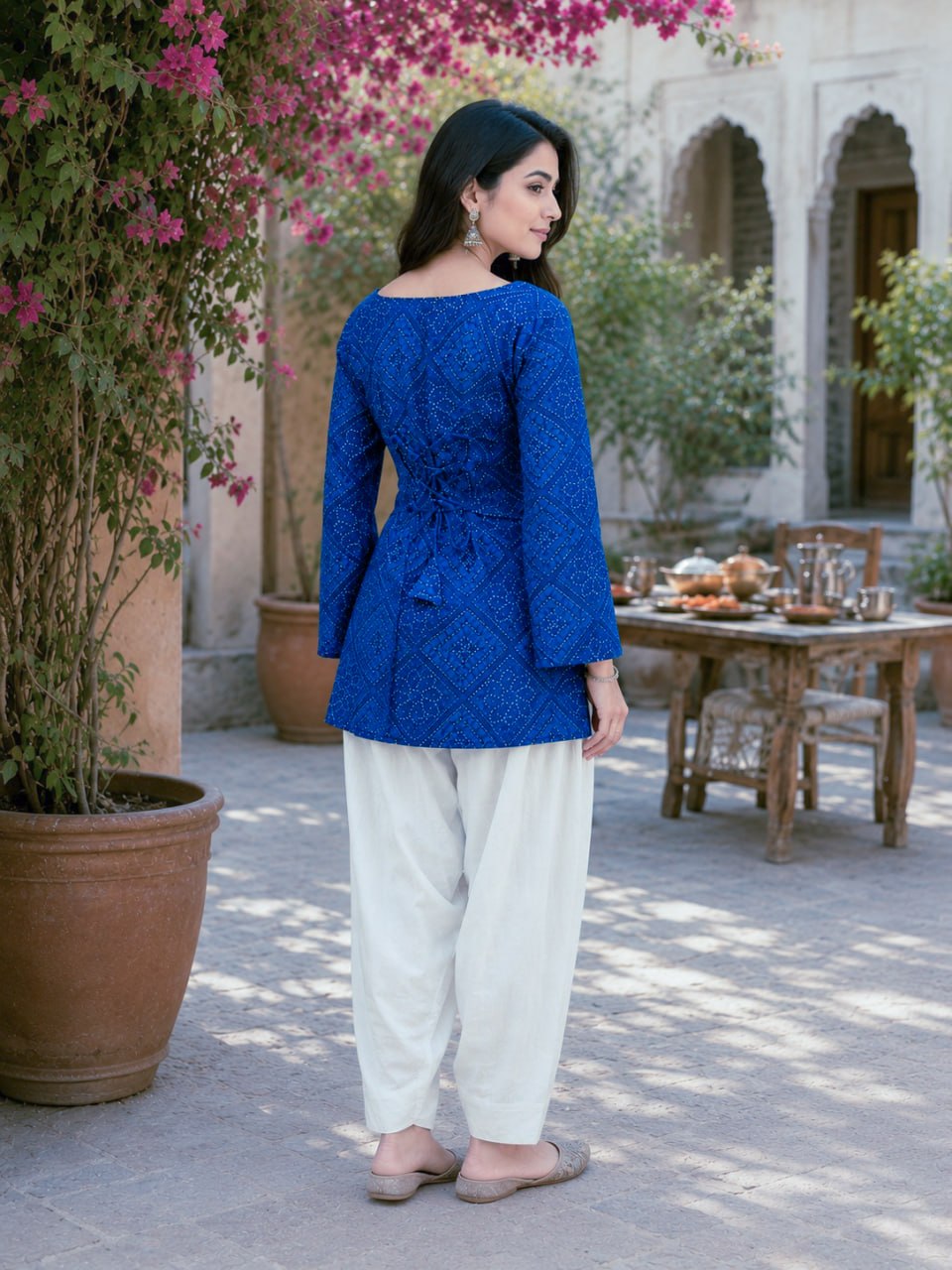 Print Kurti with Linen Cotton Farsi Pant Set ClothsVilla