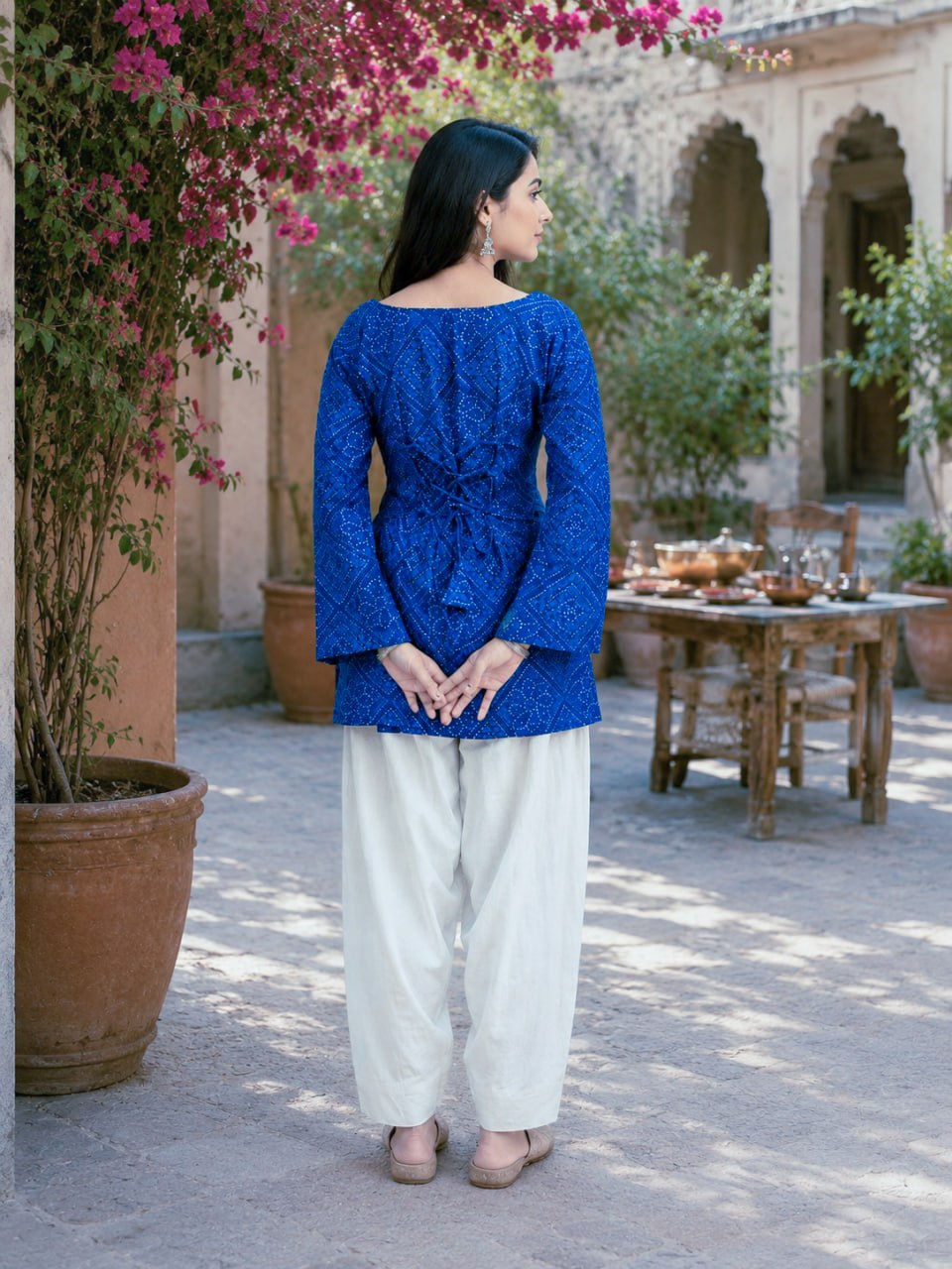 Print Kurti with Linen Cotton Farsi Pant Set ClothsVilla