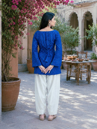 Print Kurti with Linen Cotton Farsi Pant Set ClothsVilla